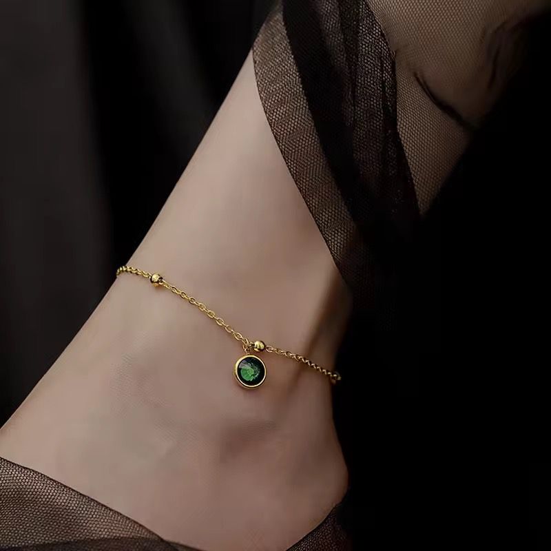 Stainless steel green emerald anklet