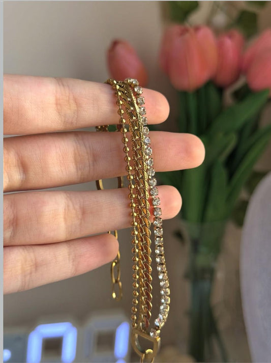 3 layers stainless steel bracelet with zarcon stone