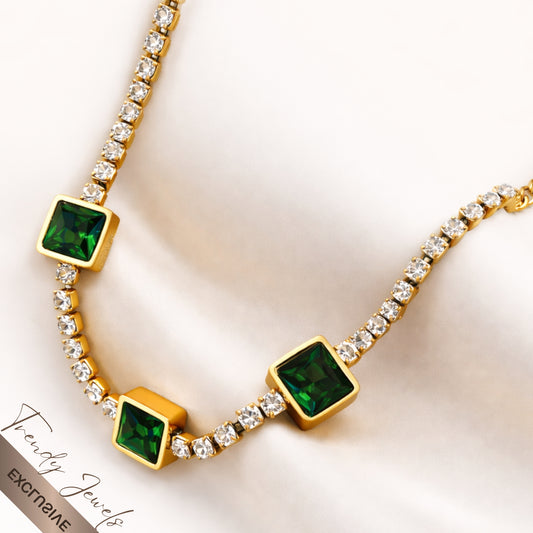 Stainless Steel Green Emerald Necklace