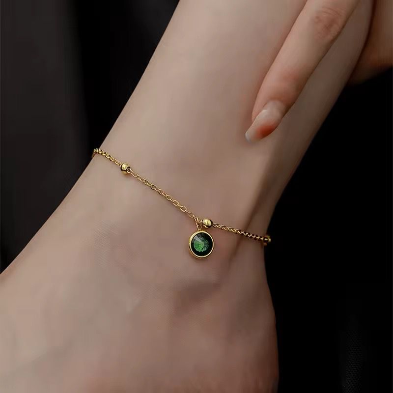 Stainless steel green emerald anklet