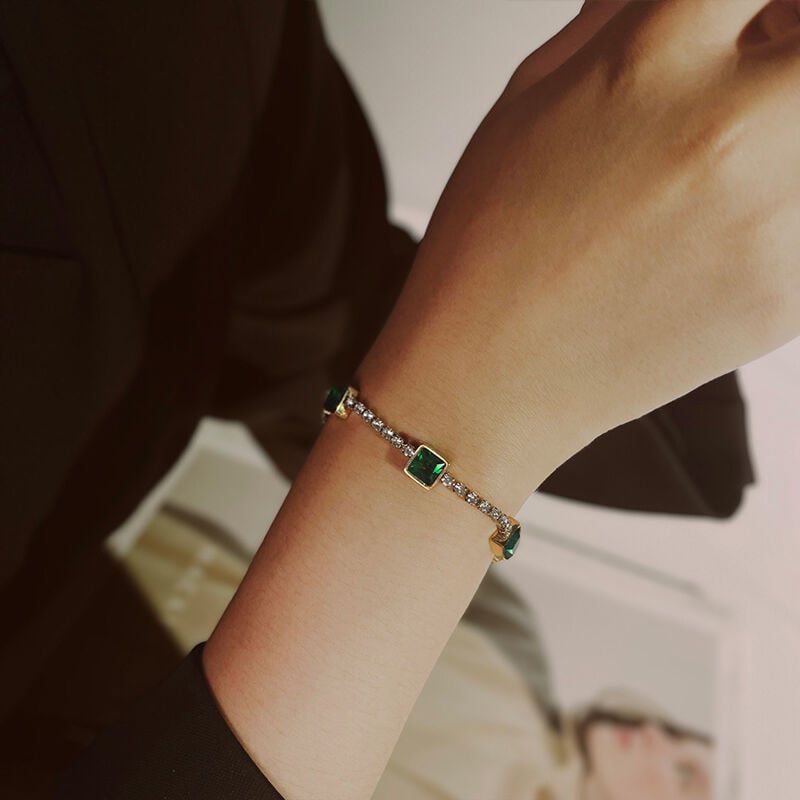 Stainless steel green emerald bracelet