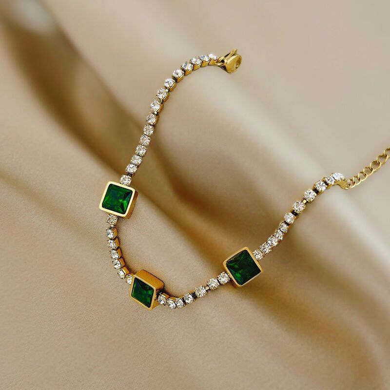 Stainless steel green emerald bracelet