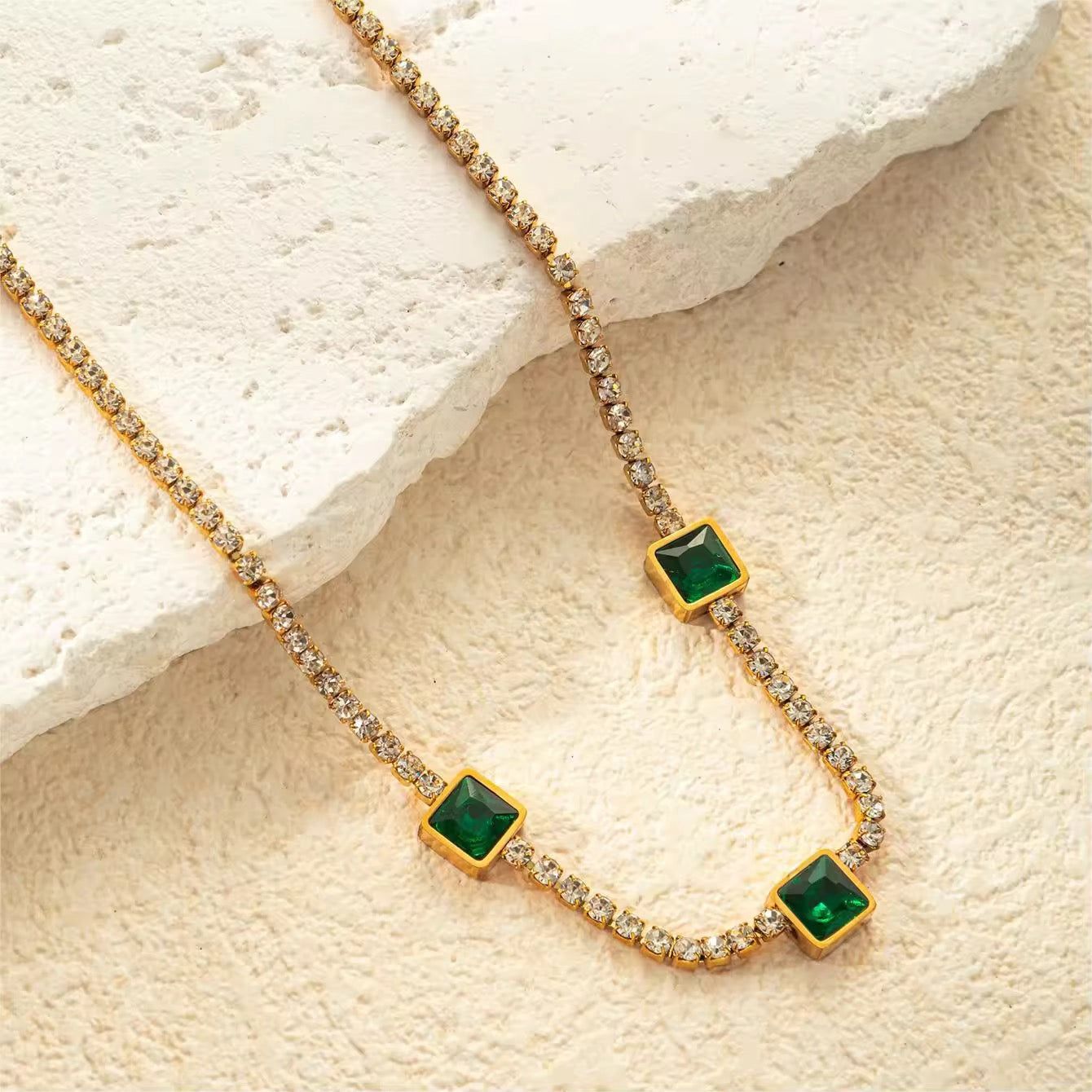 Stainless steel green emerald necklace
