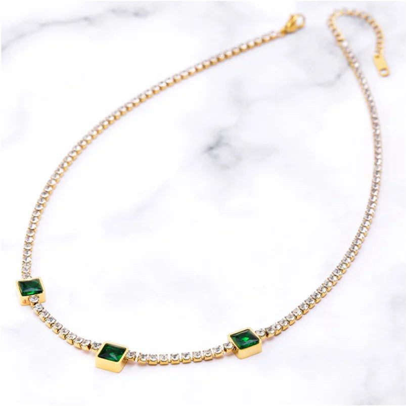 Stainless steel green emerald necklace