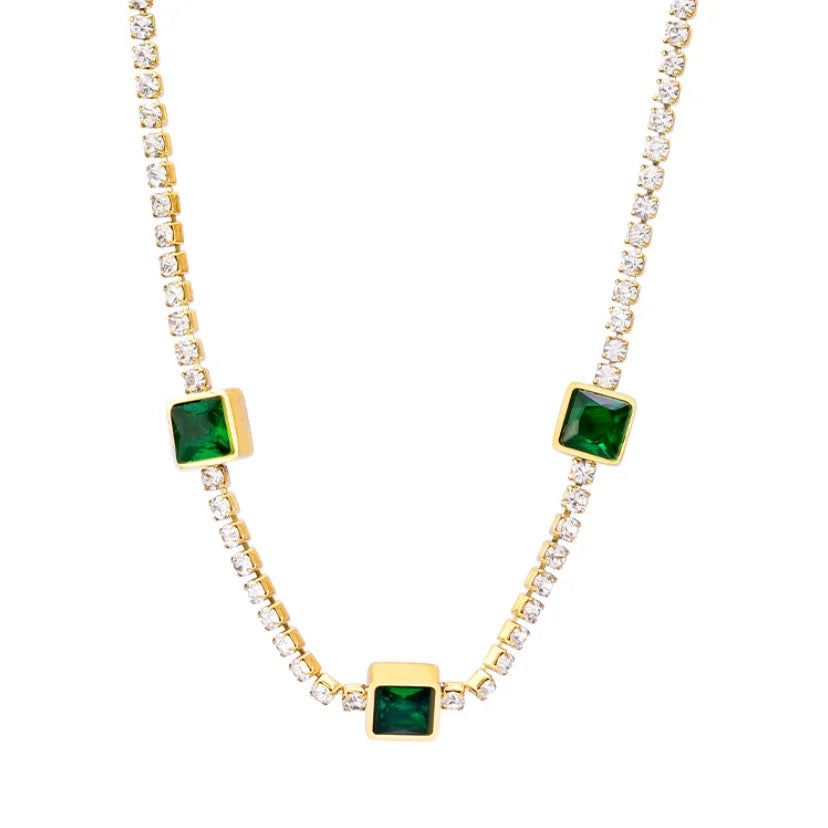 Stainless steel green emerald necklace