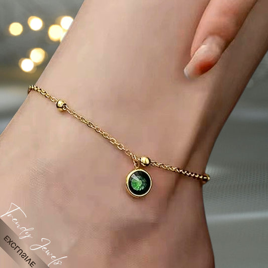 Stainless Steel Green Emerald Anklet